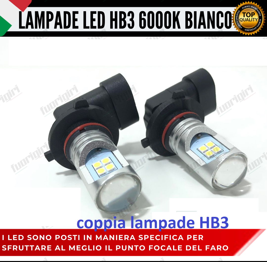 HB3 LED COPPIA LAMPADE HB3 LED BIANCO CREE COB CANBUS 6000K CONSIGLIATE PER FENDINEBBIA